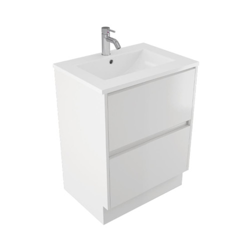 Fucina Vanity Floor 600 x 465 x 816mm 1 Taphole Vitreous China Top 2 Drawer Dezigna White Gloss
