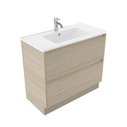 Fucina Vanity Floor 900 1 Taphole Polymarble Top 2 Drawer Seasoned Oak
