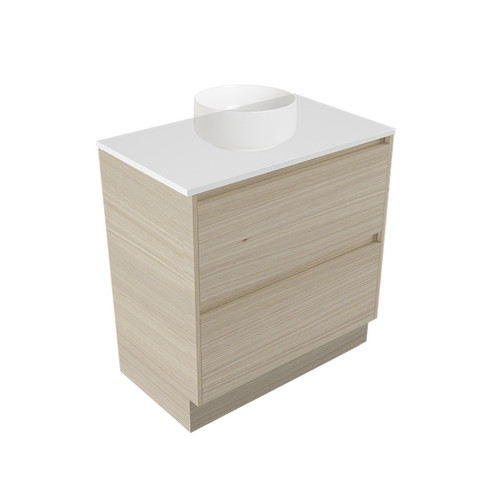 Fucina Vanity Floor 750 White E Stone Top 2 Drawer Seasoned Oak