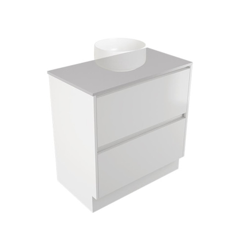Fucina Vanity Floor 740 Moonlight E Stone Top 2 Drawer Dezigna White Gloss