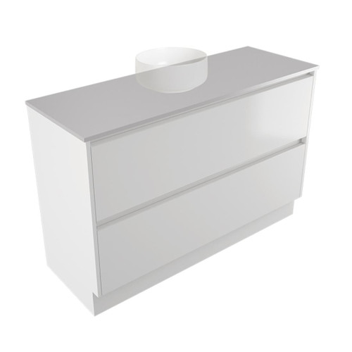 Fucina Vanity Floor 1190 Moonlight E Stone Top 2 Drawer Dezigna White Gloss