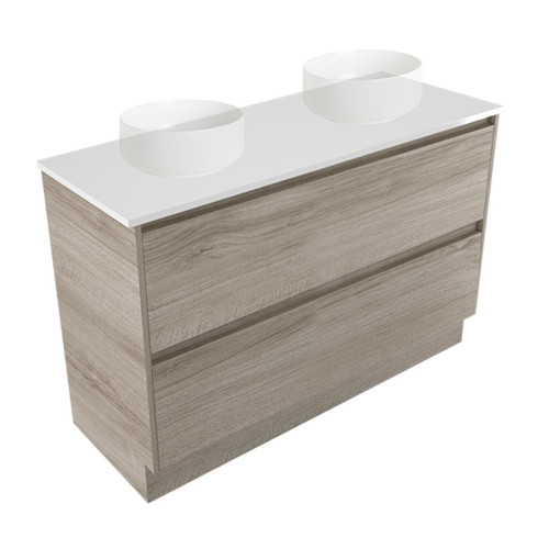Fucina Vanity Floor 1190 White E Stone Top Double Bowl 2 Drawer Ashen Walnut Timberland