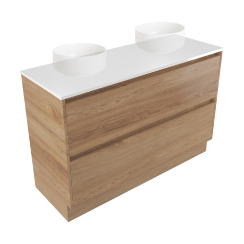 Fucina Vanity Floor 1190 White E Stone Top Double Bowl 2 Drawer Southern Oak Timberland