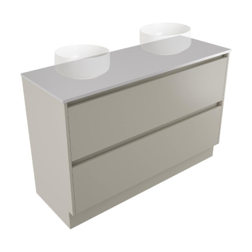 Fucina Vanity Floor 1190 Moonlight E Stone Top Double Bowl 2 Drawer Dawn Grey