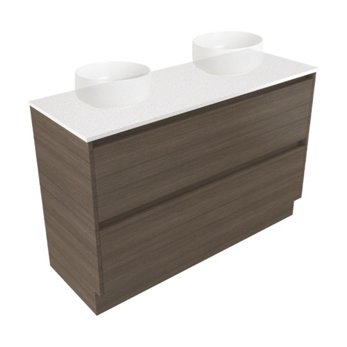 Fucina Vanity Floor 1200 Motion E Stone Top Double Bowl 2 Drawer Charred Oak Organic
