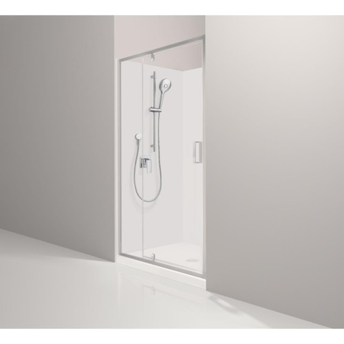 Valencia Elite Alcove Pivot 3-Sided Shower 1200 x 1000mm Metallic Frame With Flat Wall Centre Waste