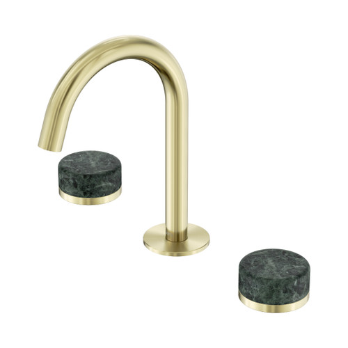 Serenity Basin Set Arc Spout With Verde Alpi Handle Brushed Gold