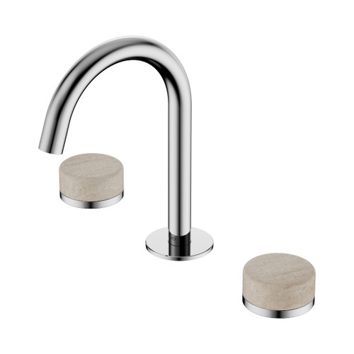 Serenity Basin Set Arc Spout With Rome Travertine Handle Chrome
