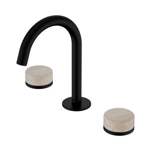 Serenity Basin Set Arc Spout With Rome Travertine Handle Matte Black