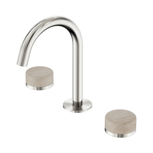 Serenity Basin Set Arc Spout With Rome Travertine Handle Brushed Nickel