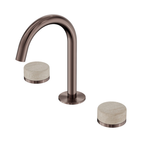 Serenity Basin Set Arc Spout With Rome Travertine Handle Brushed Bronze