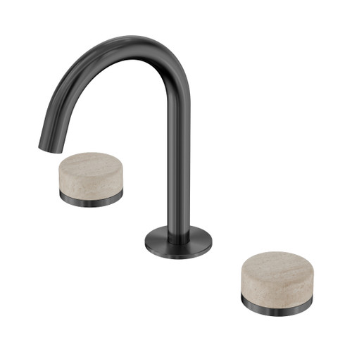Serenity Basin Set Arc Spout With Rome Travertine Handle Gun Metal