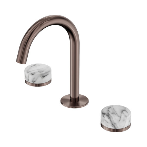 Serenity Basin Set Arc Spout With Arabescato Corchia Handle Brushed Bronze