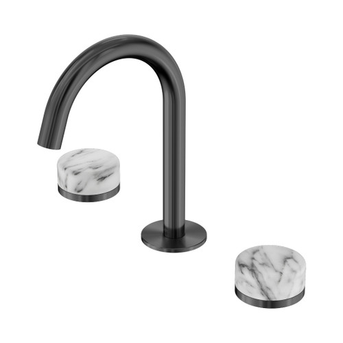 Serenity Basin Set Arc Spout With Arabescato Corchia Handle Gun Metal