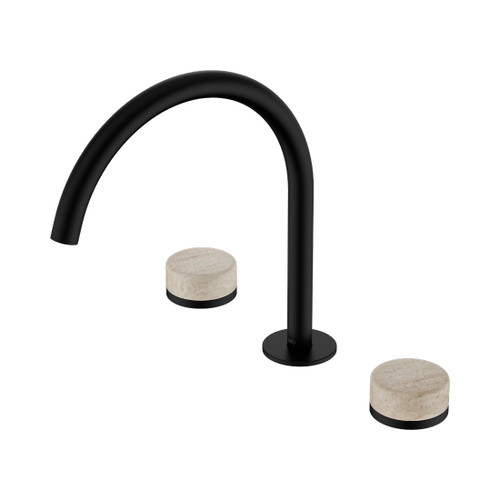 Serenity Bath/Kitchen Set Arc Spout With Rome Travertine Handle Matte Black