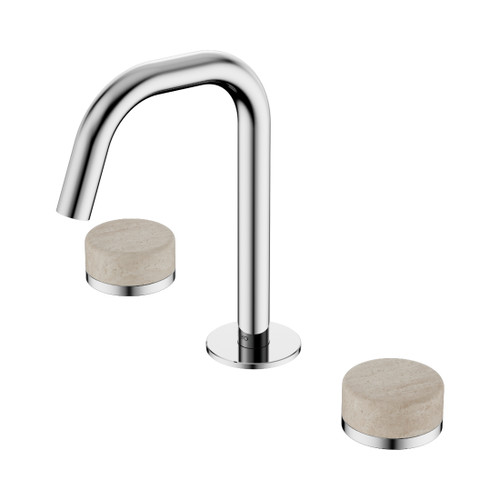 Serenity Basin Set Edge Spout With Rome Travertine Handle Chrome