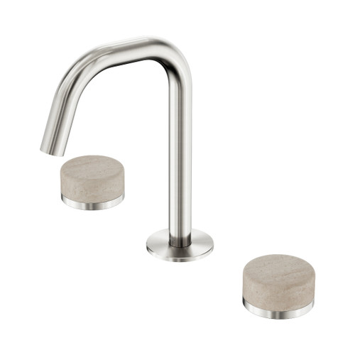 Serenity Basin Set Edge Spout With Rome Travertine Handle Brushed Nickel