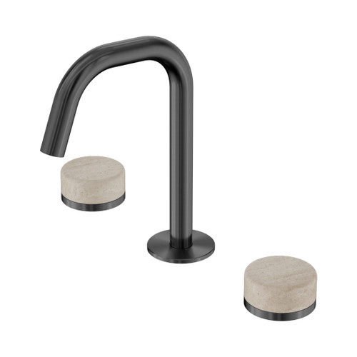 Serenity Basin Set Edge Spout With Rome Travertine Handle Gun Metal