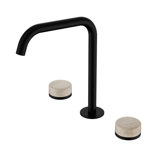Serenity Bath/Kitchen Set Edge Spout With Rome Travertine Handle Matte Black