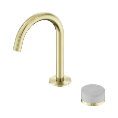 Serenity Progressive Basin Mixer Arc Spout With Carrara Handle Brushed Gold