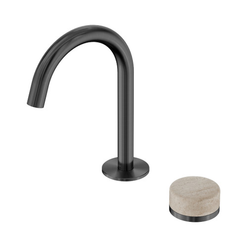 Serenity Progressive Basin Mixer Arc Spout With Rome Travertine Handle Gun Metal