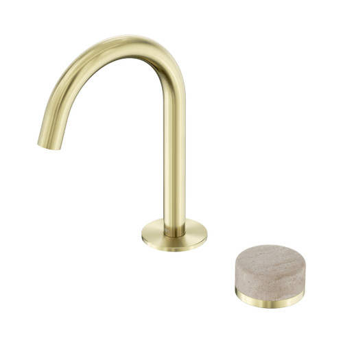 Serenity Progressive Basin Mixer Arc Spout With Rome Travertine Handle Brushed Gold