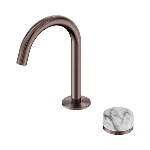 Serenity Progressive Basin Mixer Arc Spout With Arabescato Corchia Handle Brushed Bronze