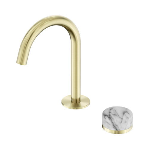 Serenity Progressive Basin Mixer Arc Spout With Arabescato Corchia Handle Brushed Gold
