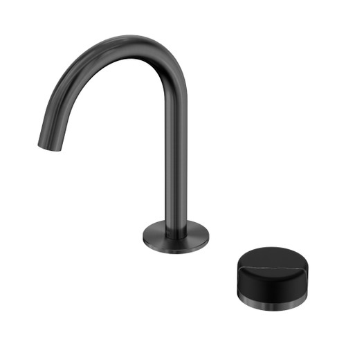 Serenity Progressive Basin Mixer Arc Spout With Marquina Black Handle Gun Metal