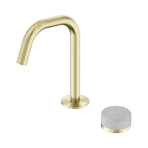 Serenity Progressive Basin Mixer Edge Spout With Carrara Handle Brushed Gold