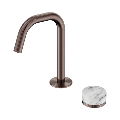 Serenity Progressive Basin Mixer Edge Spout With Arabescato Corchia Handle Brushed Bronze
