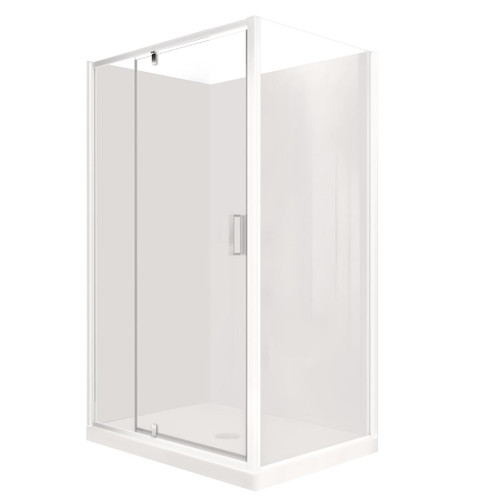 Valencia Elite Square Corner Pivot Shower 1200 x 1000mm White Frame With Flat Wall Right Hand Centre Waste