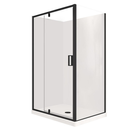Valencia Elite Square Corner Pivot Shower 1200 x 1000mm Black Frame With Flat Wall Right Hand Centre Waste