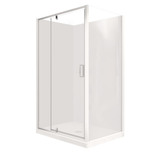 Valencia Elite Square Corner Pivot Shower 1200 x 1000mm Satin Silver Frame With Flat Wall Right Hand Centre Waste
