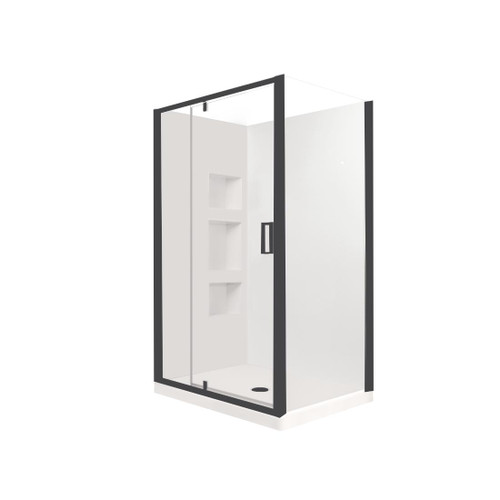 Valencia Elite Square Corner Pivot Shower 1200 x 1000mm Black Frame With Side Recessed Wall Right Hand Centre Waste