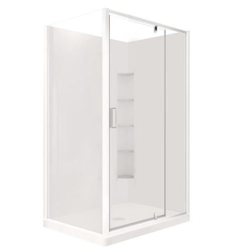 Valencia Elite Square Corner Pivot Shower 1200 x 1000mm White Frame With Corner Contour Plus Wall Left Hand Centre Waste