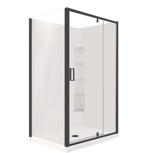 Valencia Elite Square Corner Pivot Shower 1200 x 1000mm Black Frame With Corner Contour Plus Wall Left Hand Centre Waste