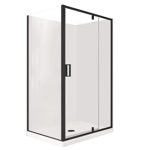 Valencia Elite Square Corner Pivot Shower 1200 x 1000mm Black Frame With Flat Wall Left Hand Centre Waste