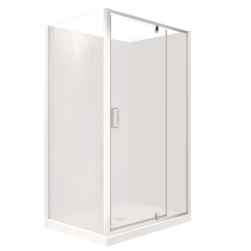 Valencia Elite Square Corner Pivot Shower 1200 x 1000mm Satin Silver Frame With Flat Wall Left Hand Centre Waste