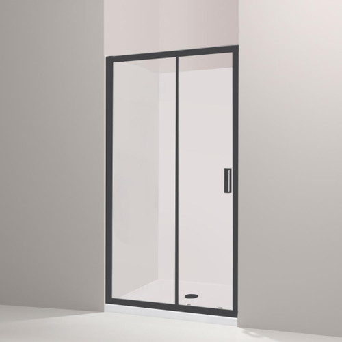 Valencia Elite Alcove Sliding 3-Sided Shower 1200 x 1000mm Black Frame With Flat Wall Centre Waste