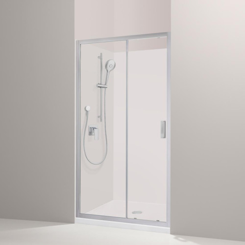 Valencia Elite Alcove Sliding 3-Sided Shower 1200 x 1000mm Metallic Frame With Flat Wall Centre Waste