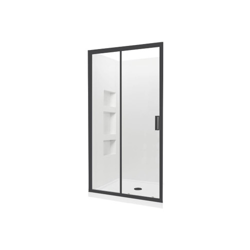 Valencia Elite Alcove Sliding 3-Sided Shower 1200 x 1000mm Black Frame Side Recessed Wall Centre Waste