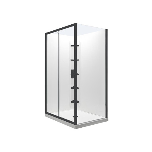 Valencia Elite Square Corner Sliding Shower 1200 x 1000mm Black Frame With Corner Contour Plus Wall Right Hand Centre Waste