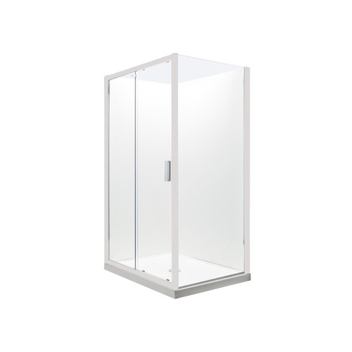 Valencia Elite Square Corner Sliding Shower 1200 x 1000mm White Frame With Flat Wall Right Hand Centre Waste