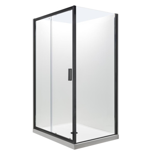 Valencia Elite Square Corner Sliding Shower 1200 x 1000mm Black Frame With Flat Wall Right Hand Centre Waste