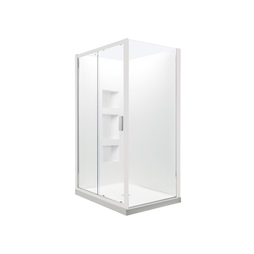 Valencia Elite Square Corner Sliding Shower 1200 x 1000mm White Frame With Side Recessed Wall Right Hand Centre Waste
