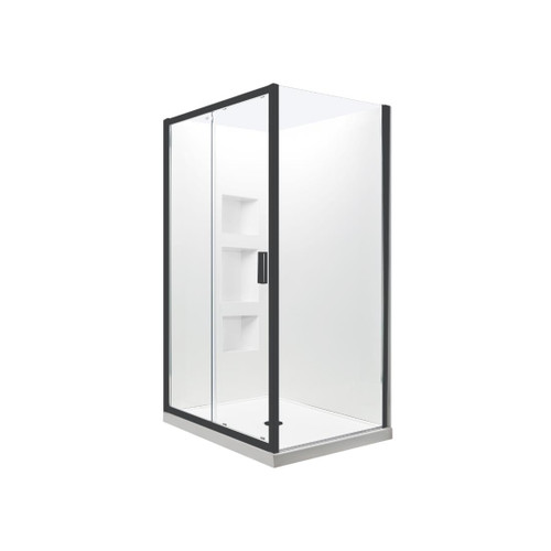Valencia Elite Square Corner Sliding Shower 1200 x 1000mm Black Frame With Side Recessed Wall Right Hand Centre Waste