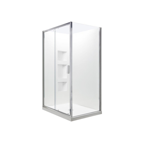 Valencia Elite Square Corner Sliding Shower 1200 x 1000mm Metallic Frame With Side Recessed Wall Right Hand Centre Waste