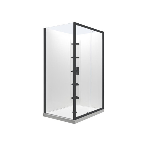 Valencia Elite Square Corner Sliding Shower 1200 x 1000mm Black Frame With Corner Contour Plus Wall Left Hand Centre Waste