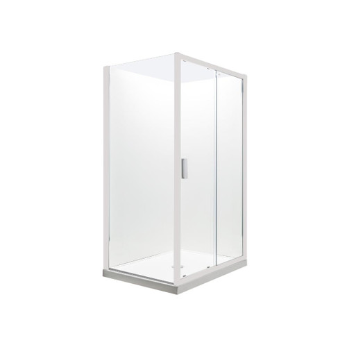 Valencia Elite Square Corner Sliding Shower 1200 x 1000mm White Frame With Flat Wall Left Hand Centre Waste